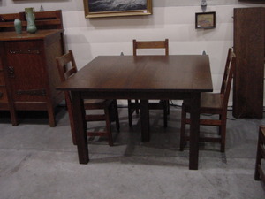 Vintage L. & J. G. Stickley 5-leg Square Dining Table.